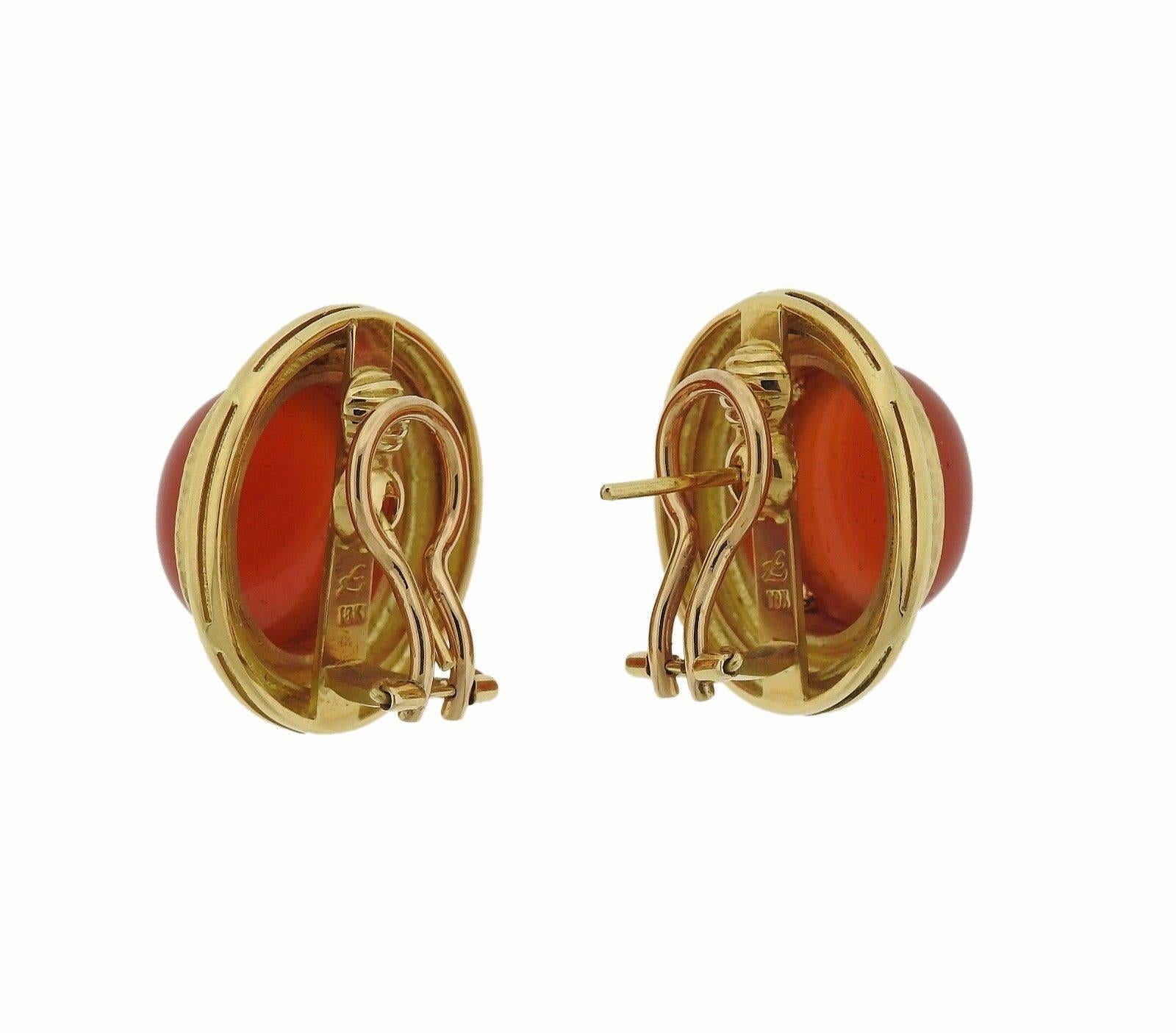 Women's Elizabeth Locke Carnelian Cabochon Gold Earrings