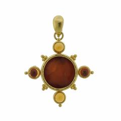 Elizabeth Locke Gold Venetian Glass Intaglio Citrine Pendant Brooch 6