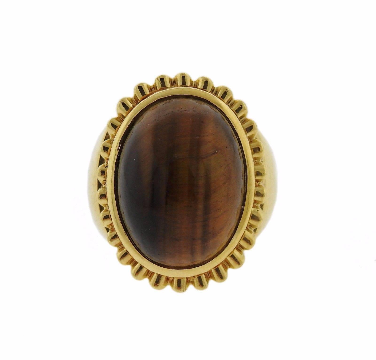 David Webb Tiger's Eye Gold Ring In Excellent Condition For Sale In Lambertville, NJ