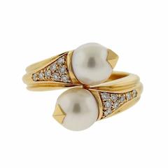 Bulgari Pearl Diamond Gold Bypass Ring