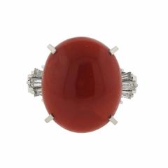 Red Coral Diamond Platinum Ring 10