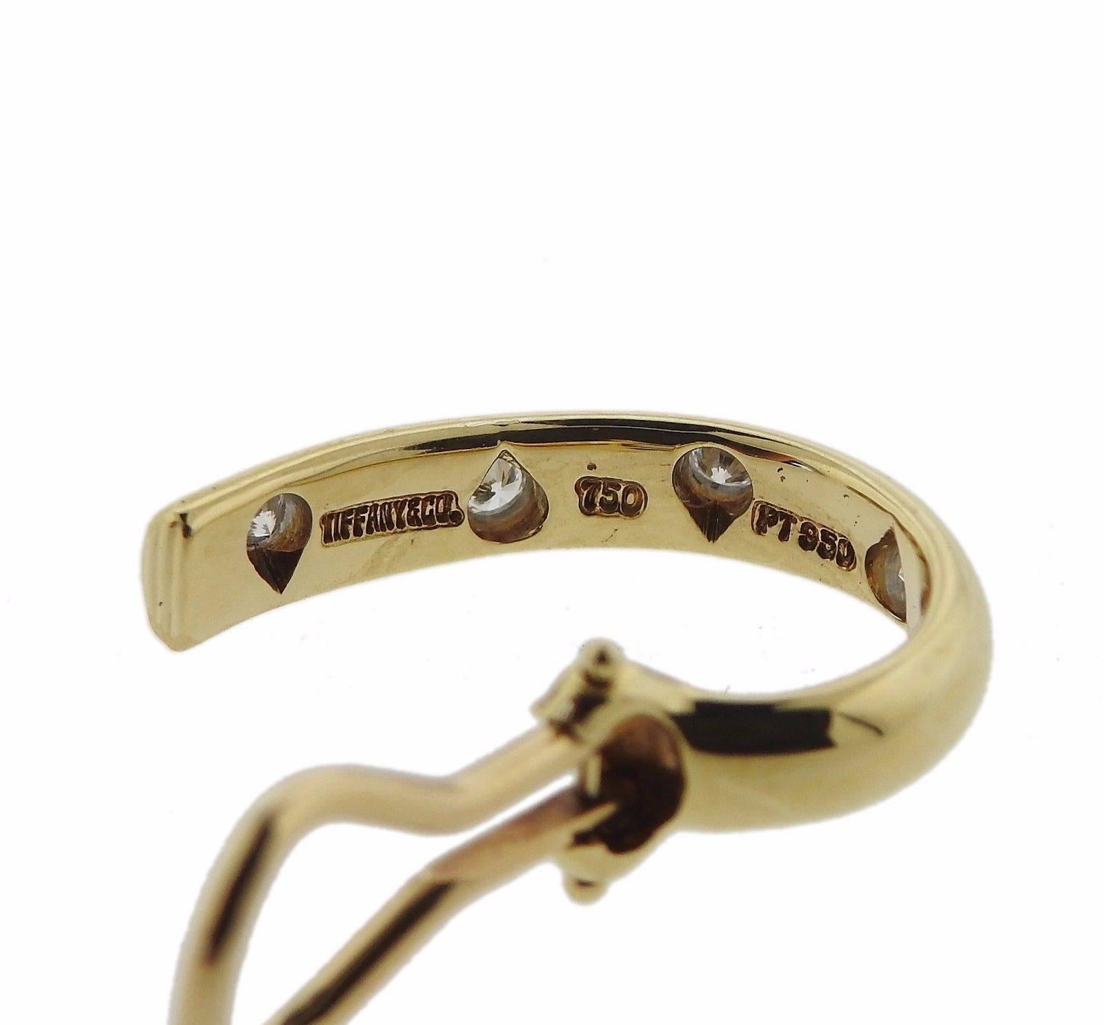 Tiffany & Co. Etoile Diamond Gold Platinum Half Hoop Earrings In Excellent Condition In Lambertville, NJ