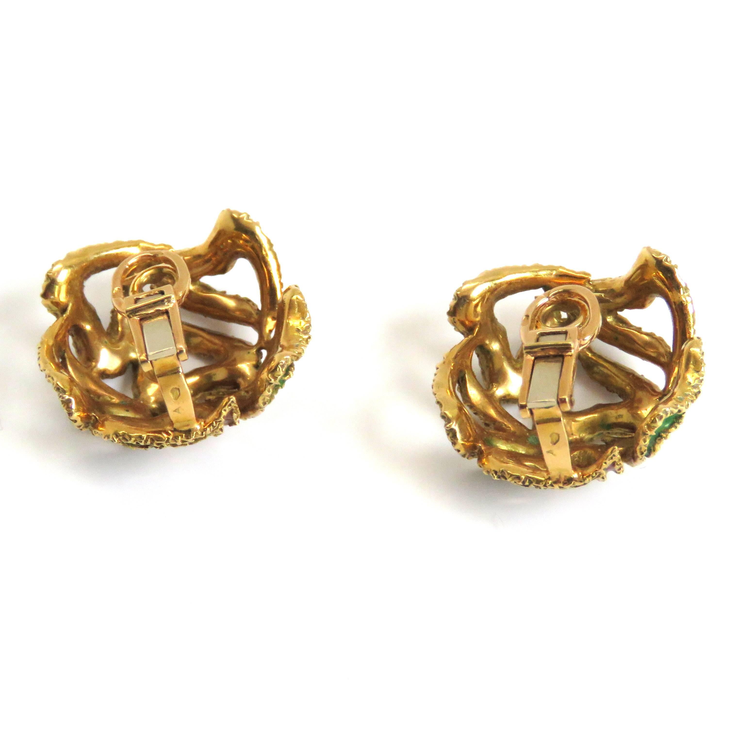 Women's Classic Hermes Enamel Gold Earrings