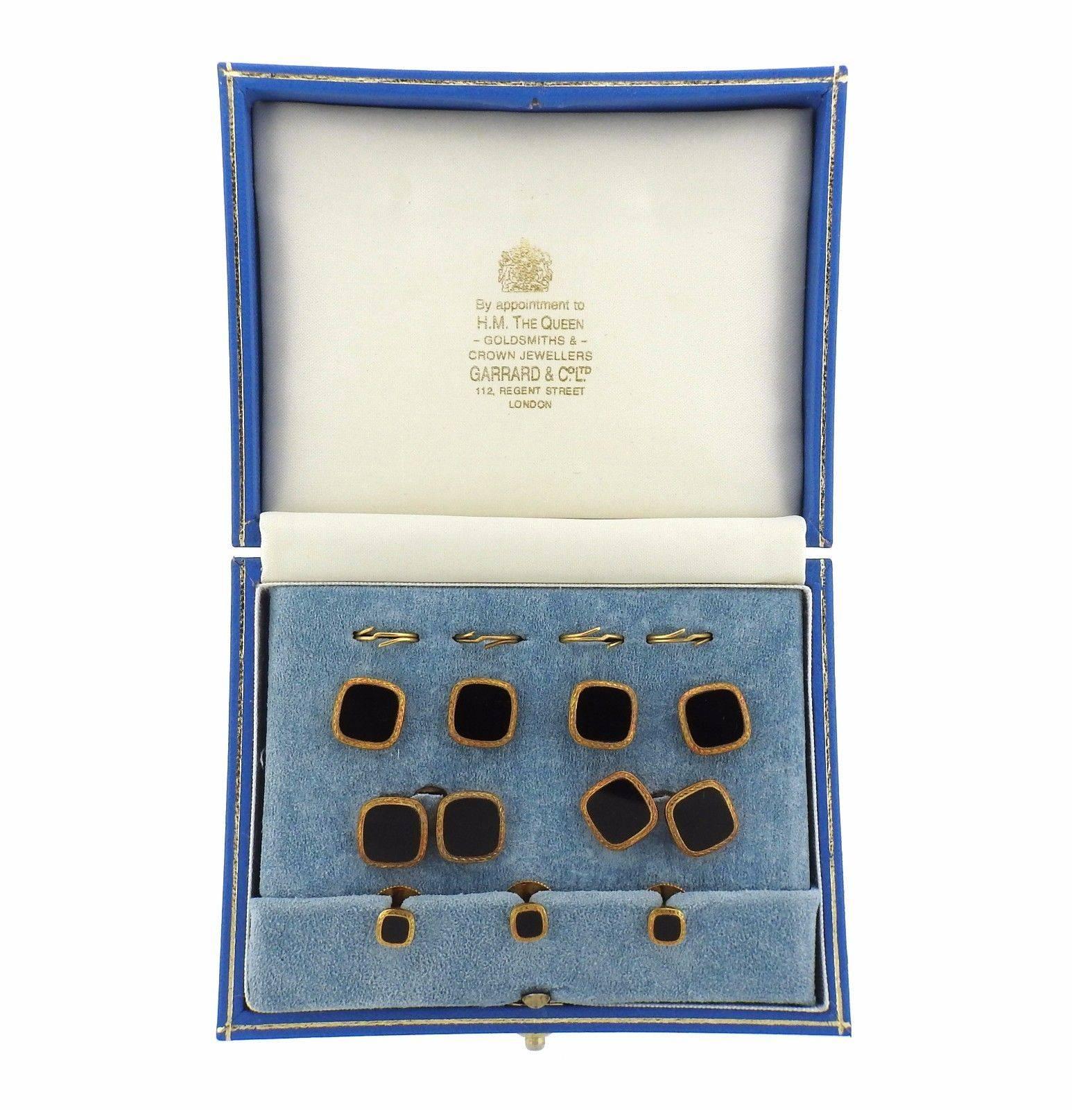 Garrard Two Sets Mother-of-Pearl and Onyx Gold Cufflink Button Stud Set For Sale 2
