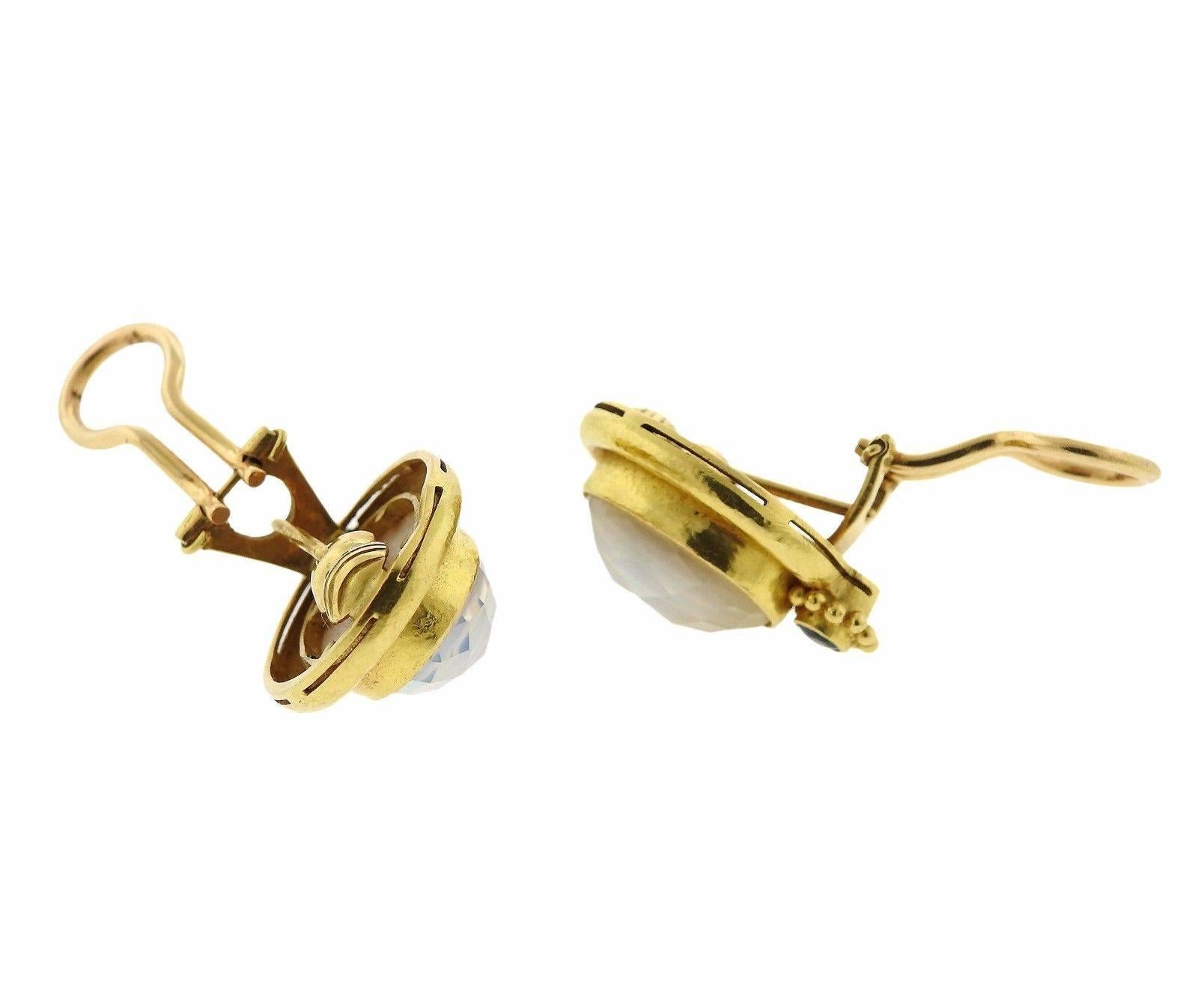Uncut Elizabeth Locke Moonstone Sapphire Gold Earrings For Sale
