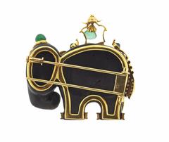 Lotus Arts de Vivre Emerald Diamond Gold Wood Elephant Brooch