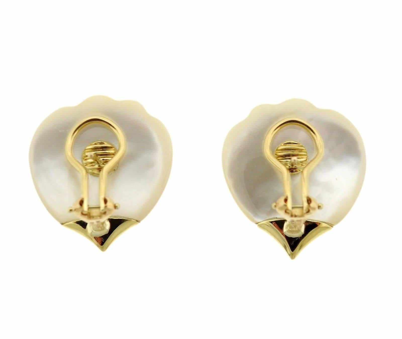 Tiffany & Co. Gold Mother-of-Pearl Flower Petal Earrings In Excellent Condition In Lambertville, NJ