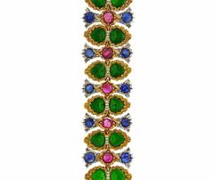 Buccellati Important Carved Jade Ruby Sapphire Gold Bracelet