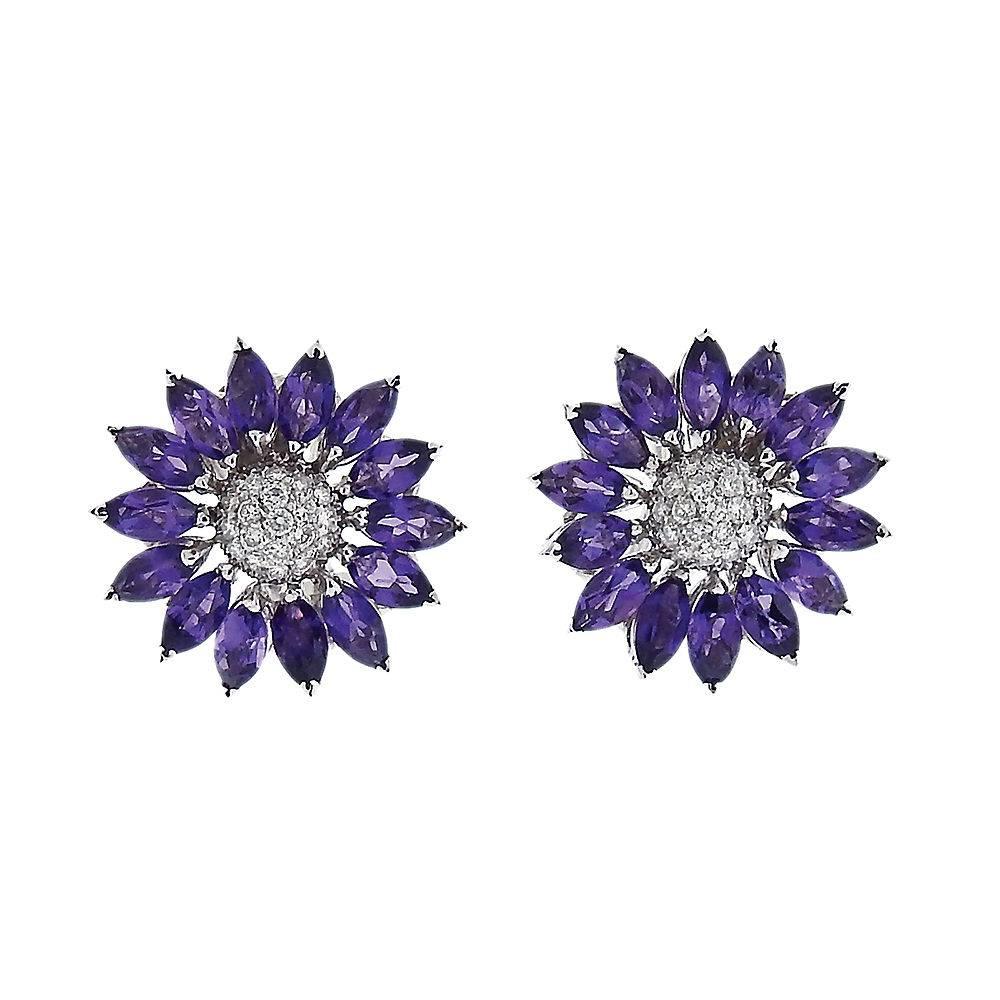Asprey Amethyst Diamond Gold Daisy Flower Earrings