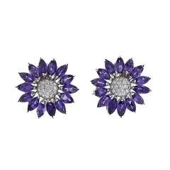 Asprey Amethyst Diamond Gold Daisy Flower Earrings