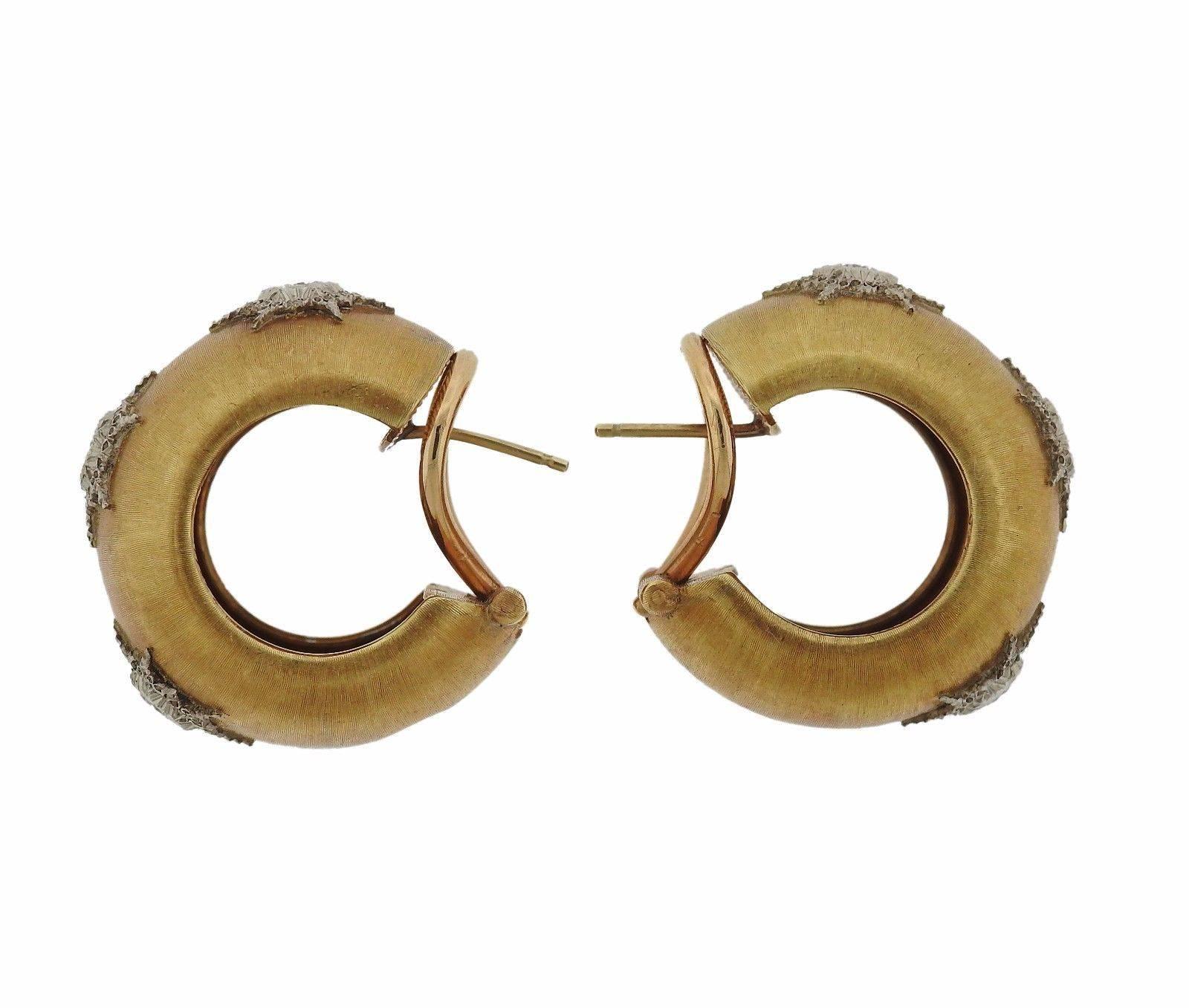 Women's Large Buccellati Diamond Gold Hoop Earrings