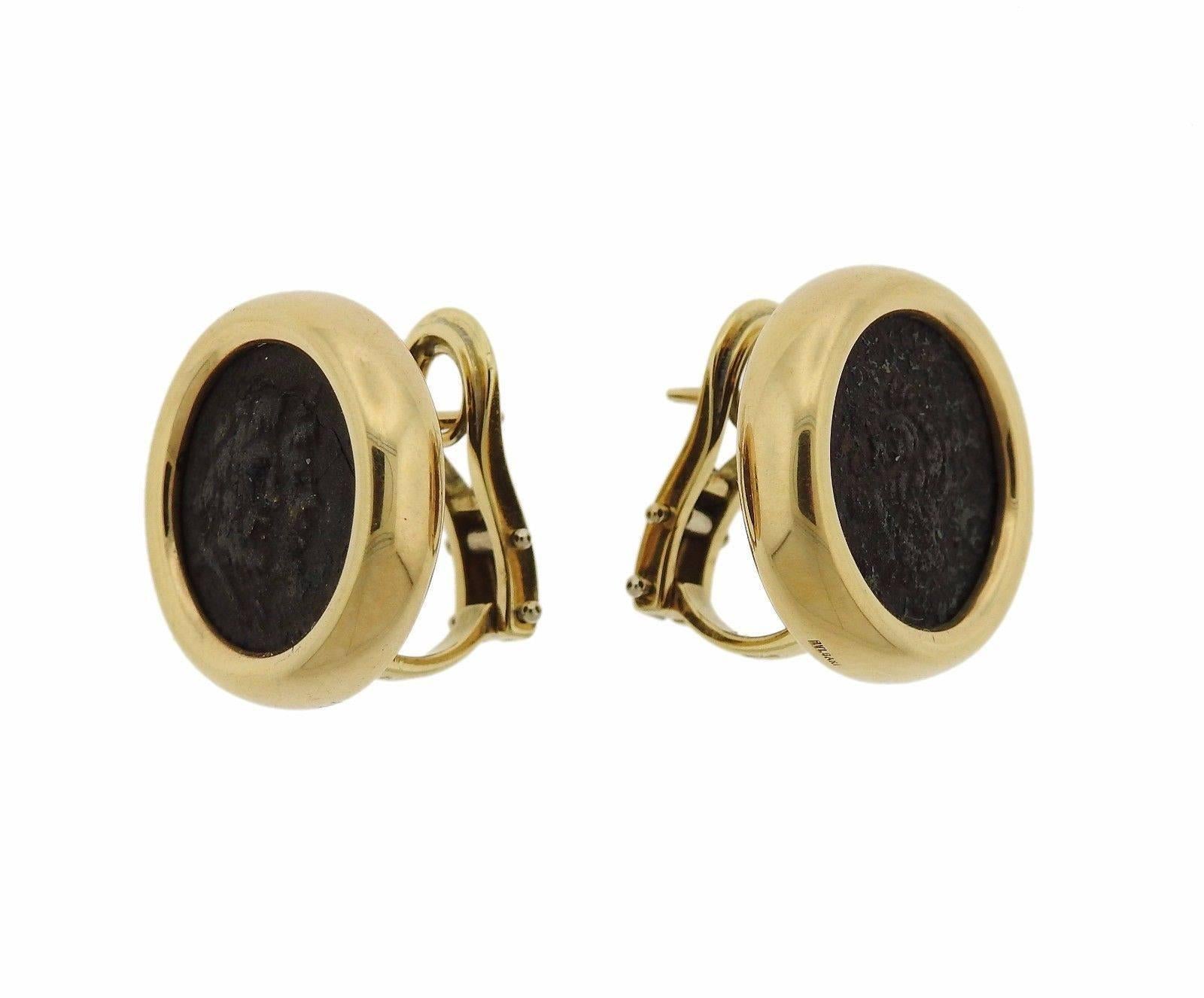Bulgari Gold Ancient Coin Earrings In Excellent Condition In Lambertville, NJ