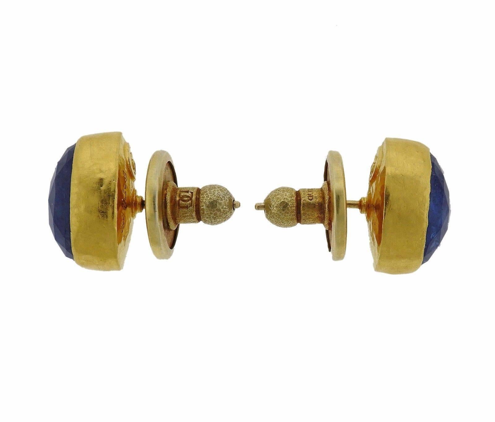A pair of 24k gold earrings set with sapphires.  The earrings measure 14.5mm x 11mm and weigh 12 grams. Marked: Gurhan, EA05374/0.990.  The earrings retail for $6250.  Earrings come with Gurhan pouch.
