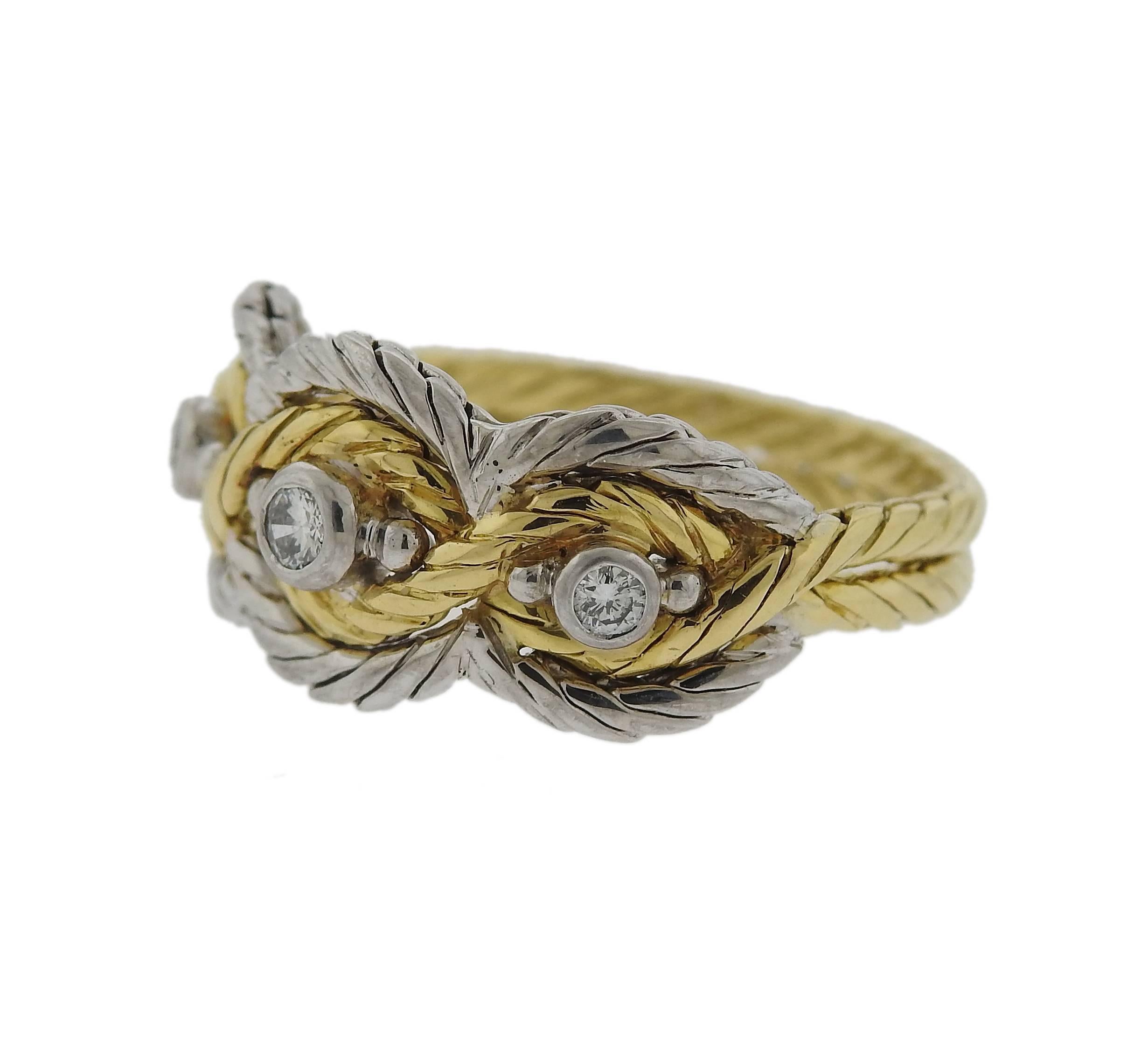 Women's Buccellati Diamond Two Color Gold Three Stone Ring