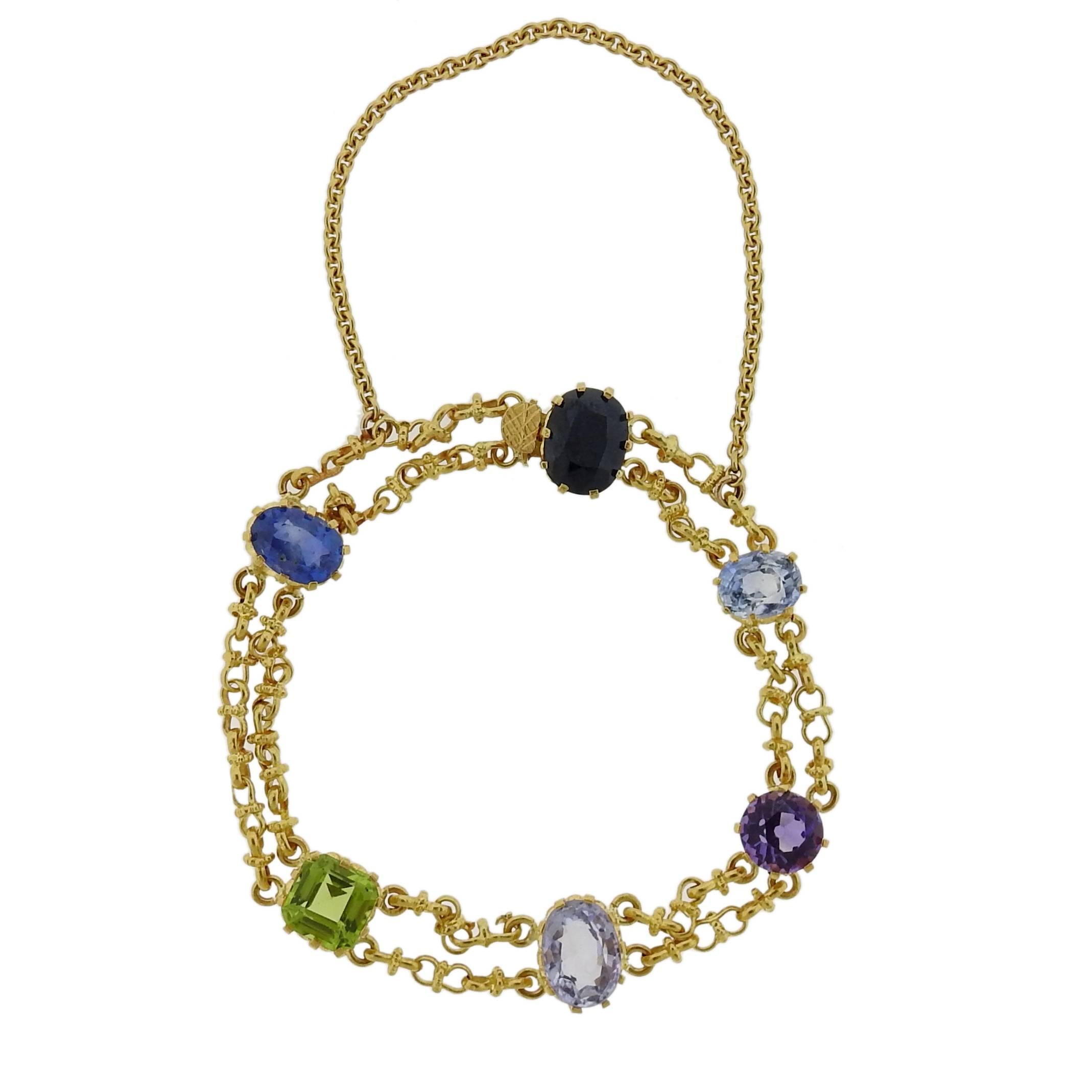 Antique Victorian Natural Multi-Color Sapphire Gold Bracelet