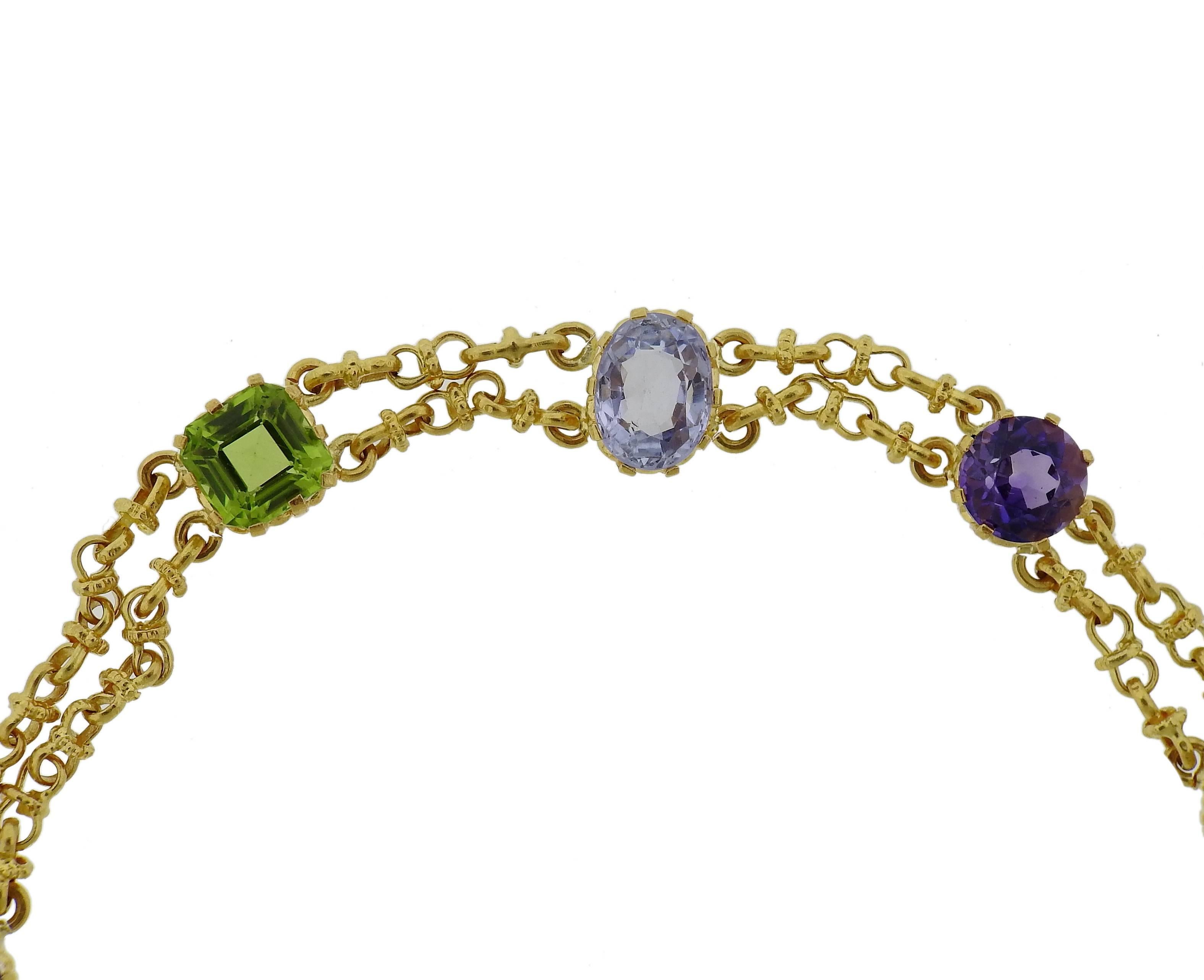 Antique Victorian Natural Multi-Color Sapphire Gold Bracelet 3