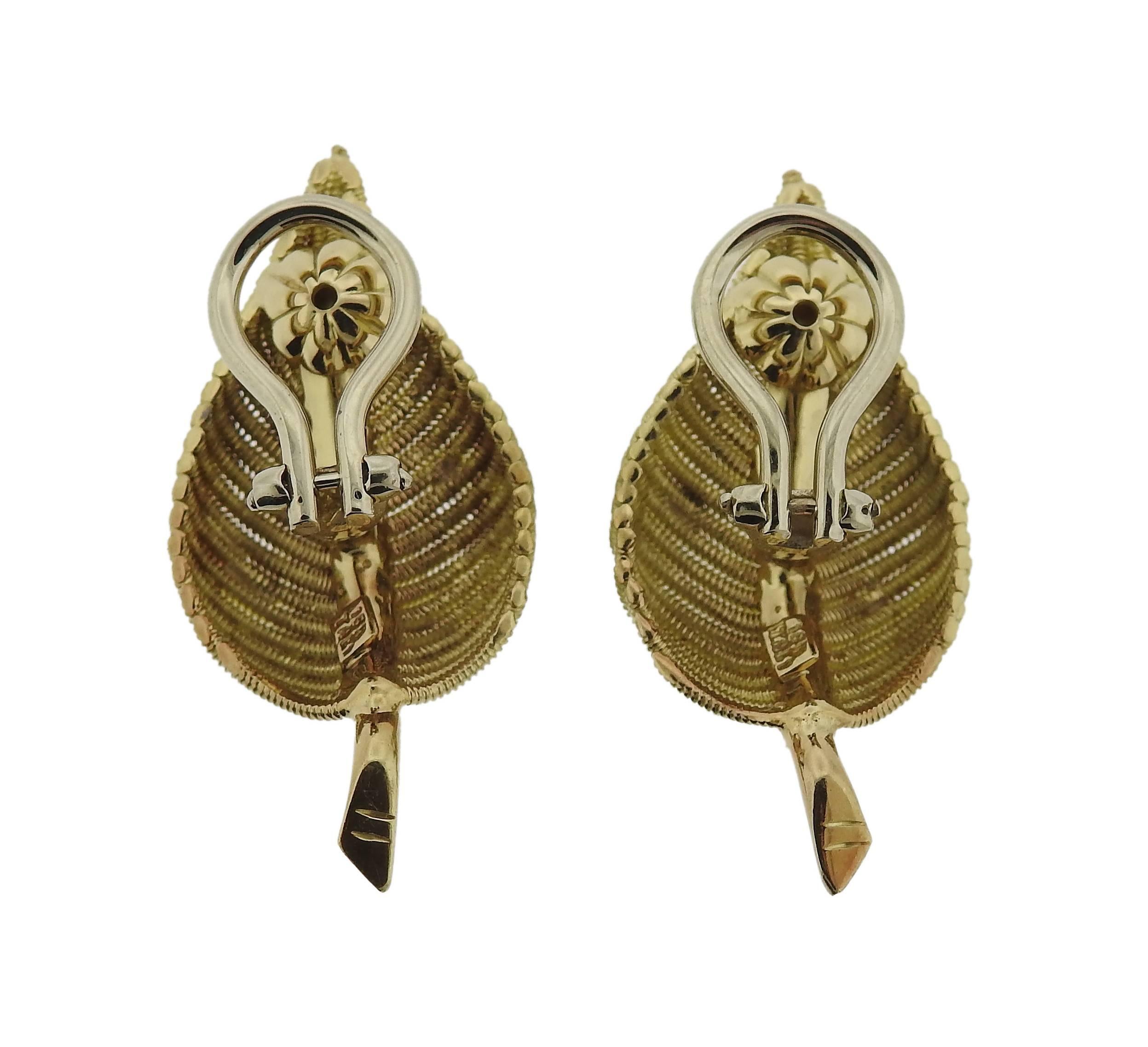 Women's 1960s Gold Sapphire Leaf Earrings