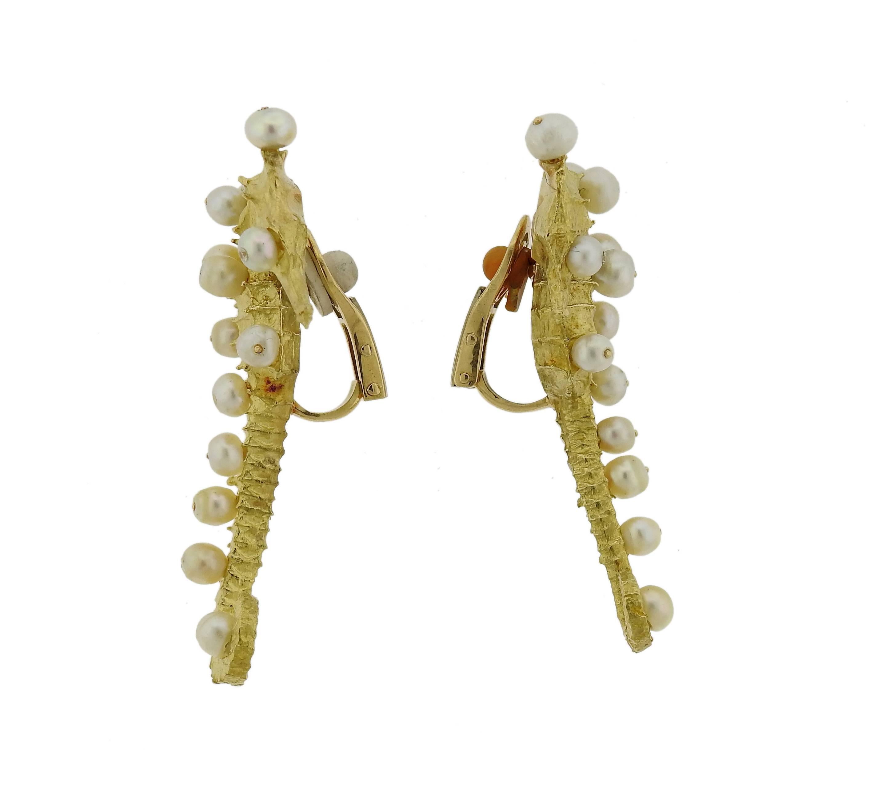 Women's Rare Jar Paris Gold Pearl Seahorse Earrings