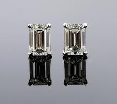 Tiffany & Co. Platinum 2.02 Carat Emerald Cut Diamond Stud Earrings