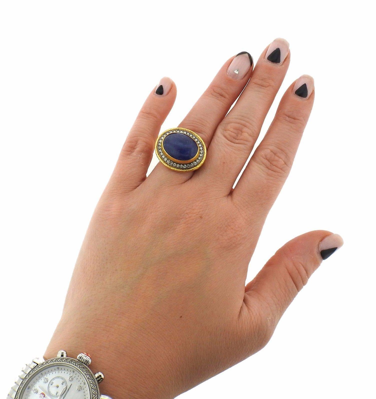 Gurhan Tanzanite Cabochon Diamond Gold Ring In Excellent Condition In Lambertville, NJ