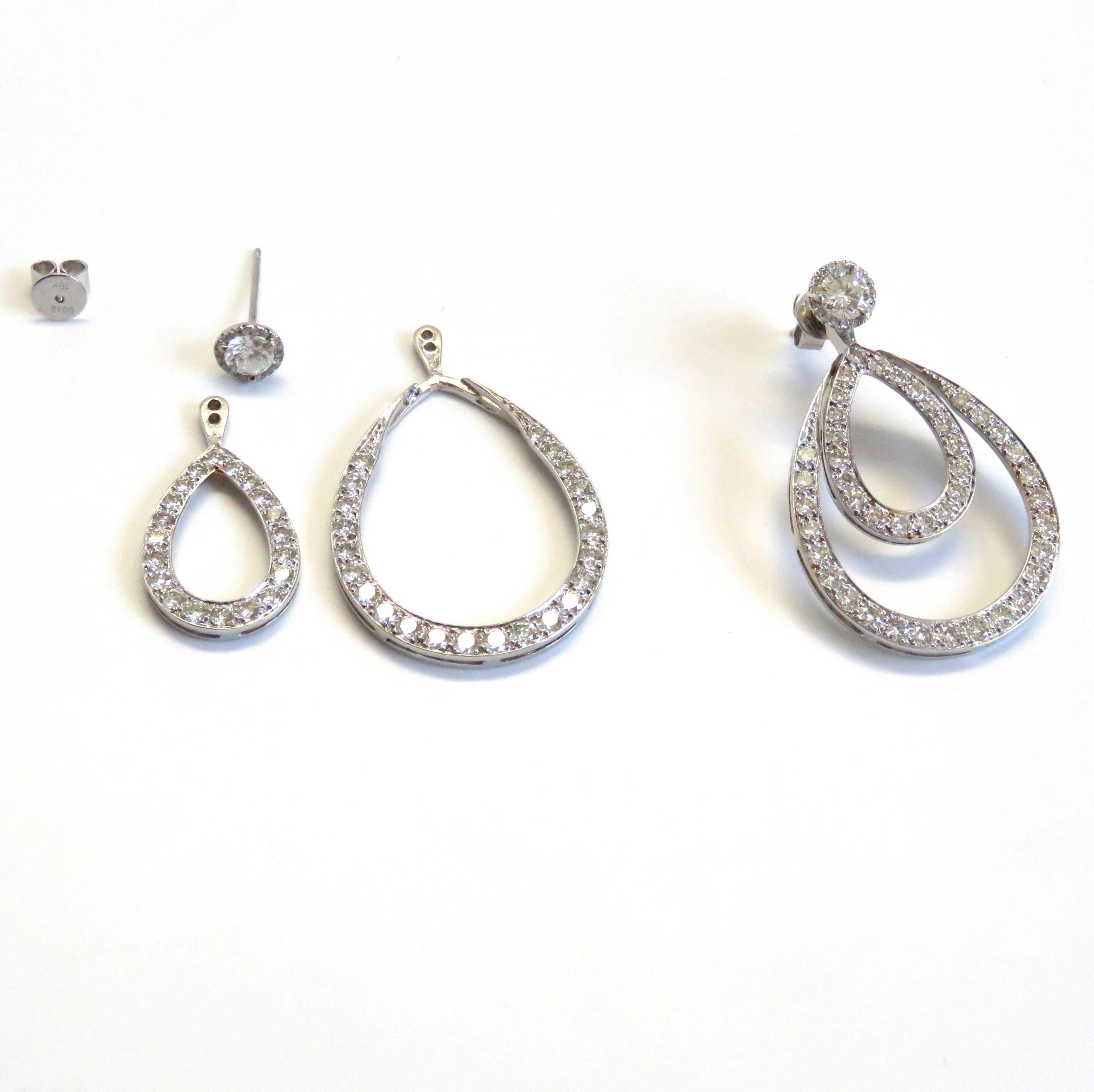 Women's or Men's 4 Carat Diamond Convertible Day Night Drop Earrings