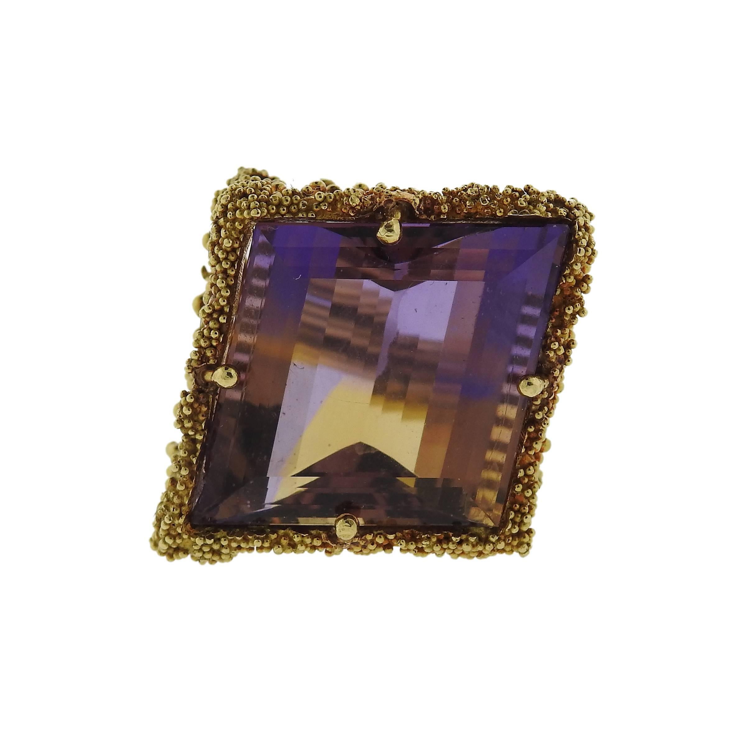 Iconic 1970s Ametrine Gold Cocktail Ring In Excellent Condition In Lambertville, NJ