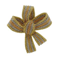 Buccellati Tri Color Gold Bow Brooch Pin