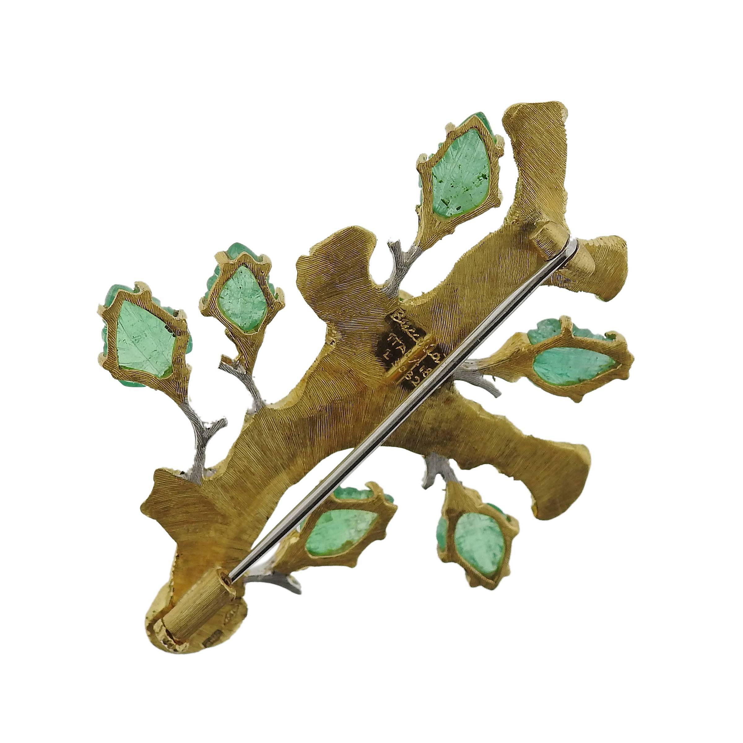 Women's Buccellati Gold Carved Emerald Brooch Pin