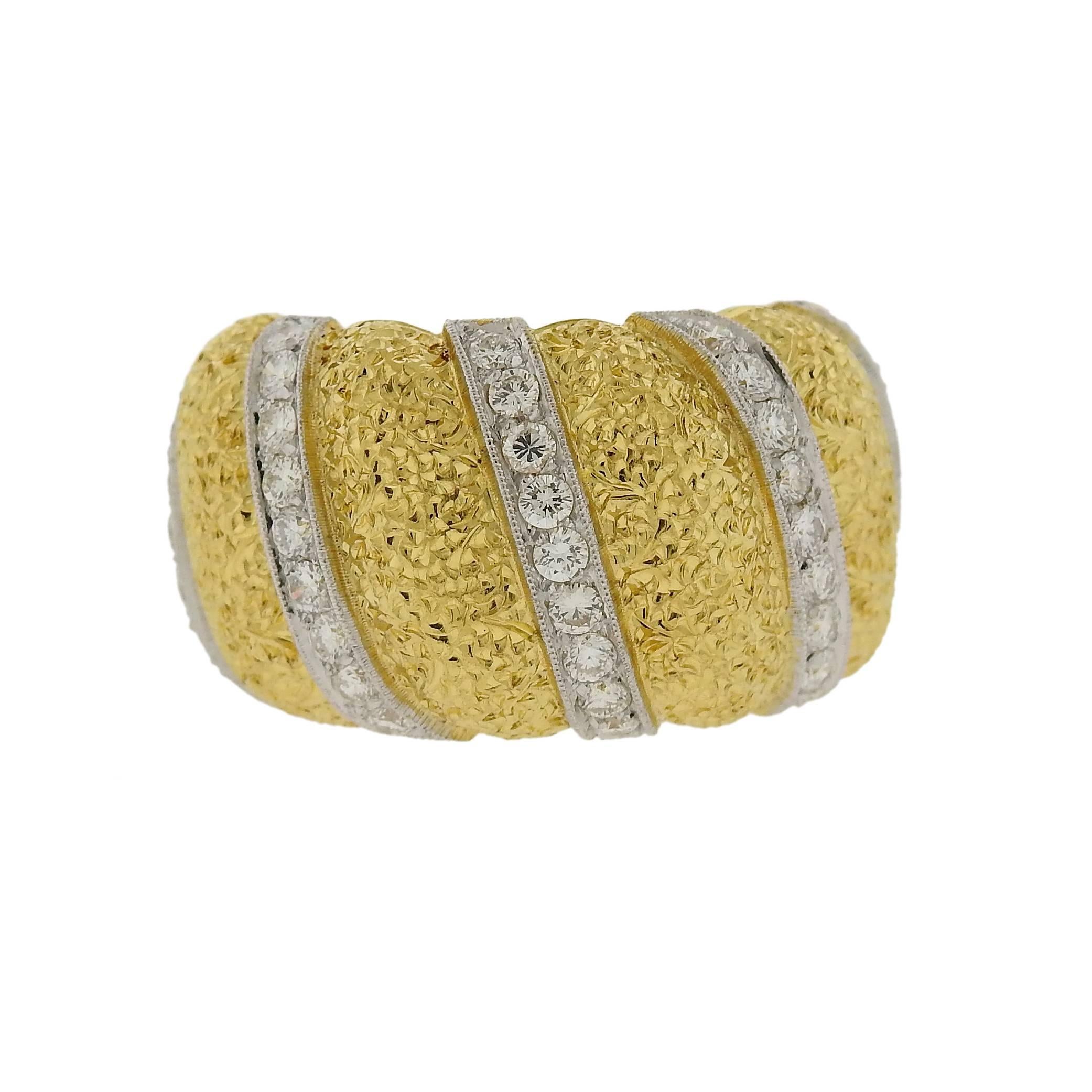 Buccellati Gold Diamond Wide Dome Cuff Ring