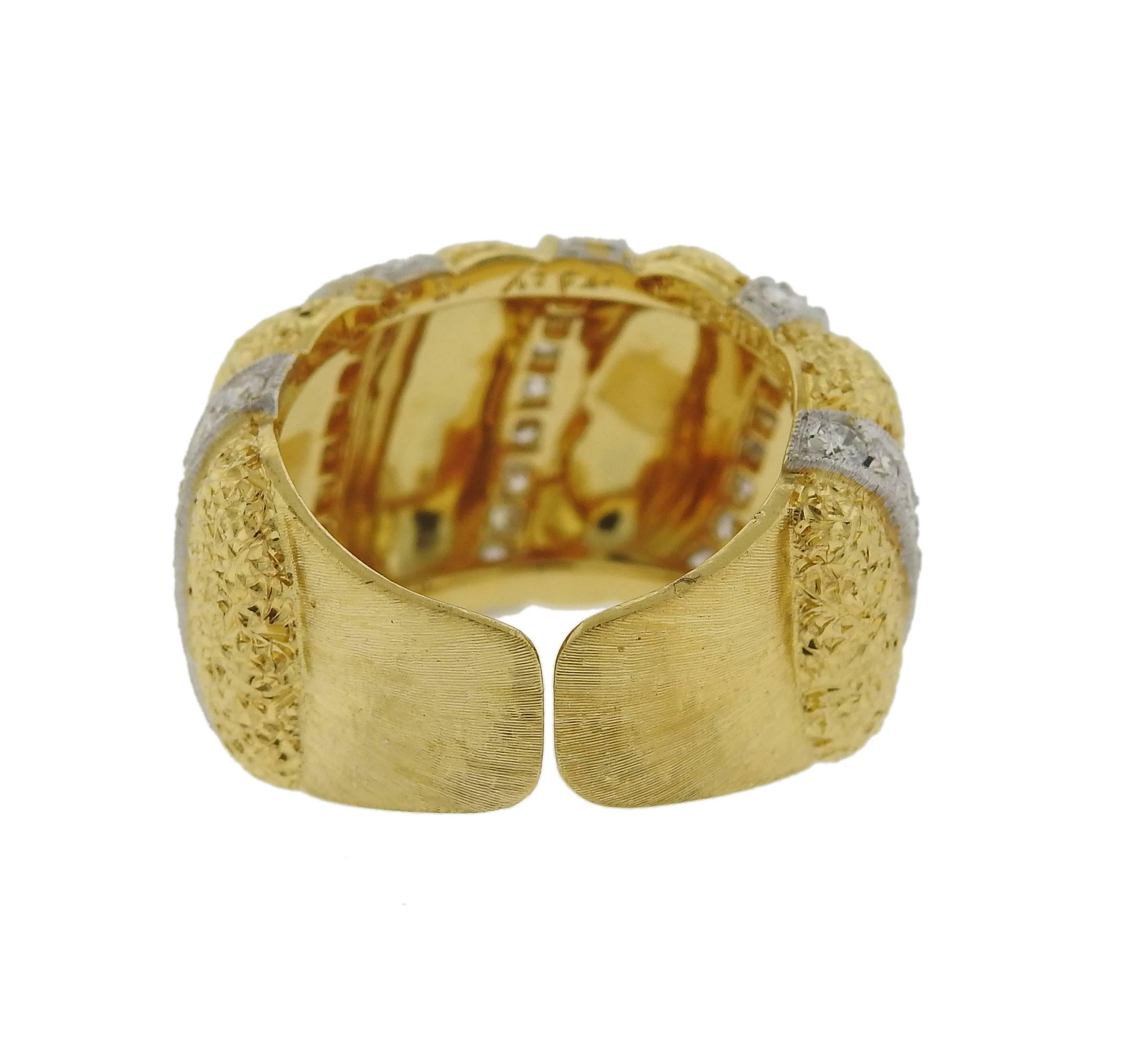 Buccellati Gold Diamond Wide Dome Cuff Ring In Excellent Condition For Sale In Lambertville, NJ