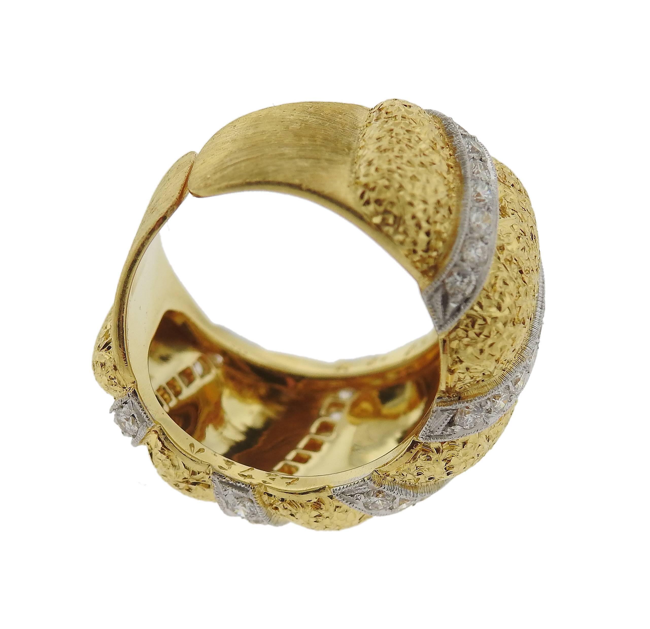 Women's or Men's Buccellati Gold Diamond Wide Dome Cuff Ring For Sale
