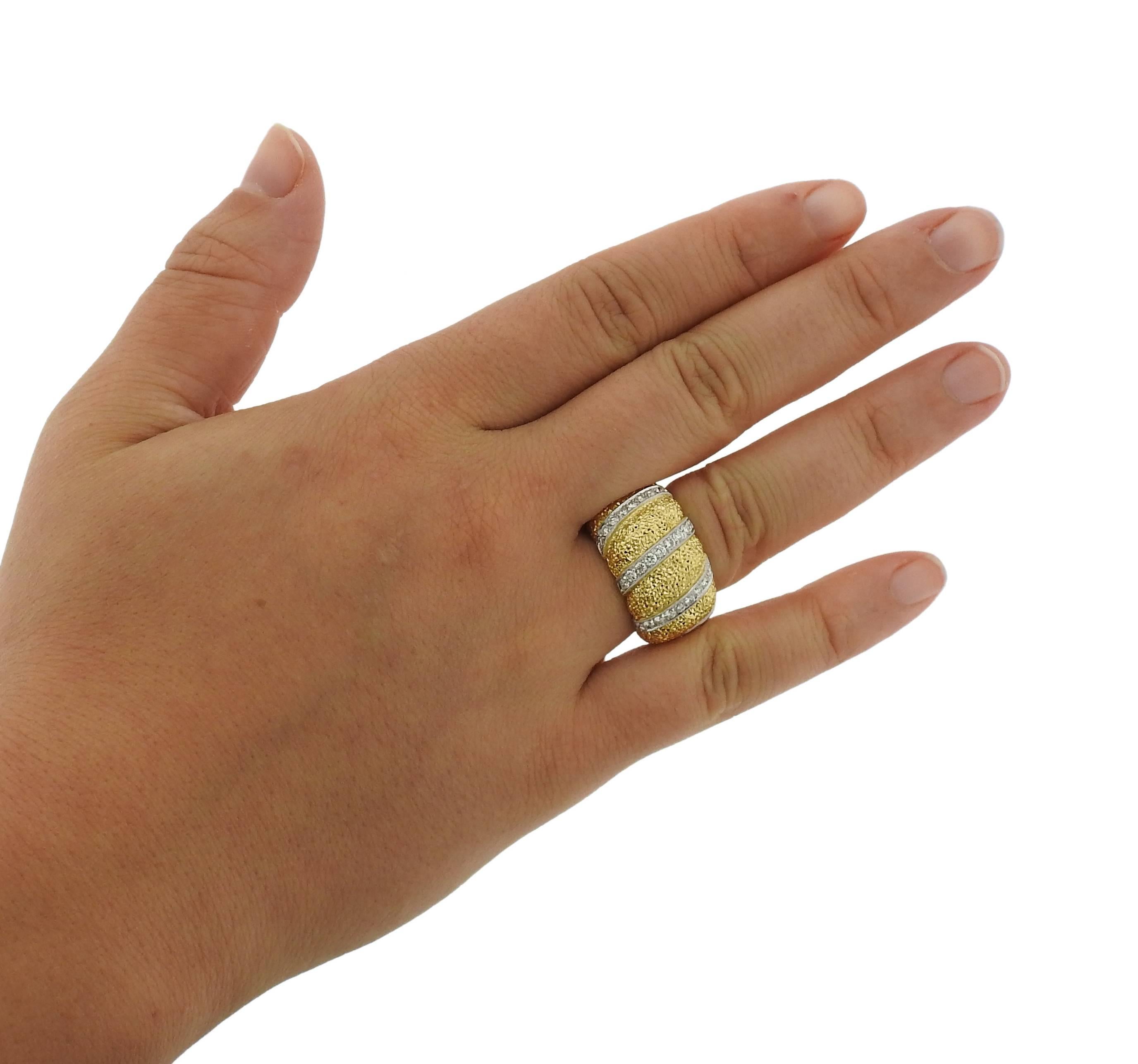 Buccellati Gold Diamond Wide Dome Cuff Ring For Sale 1