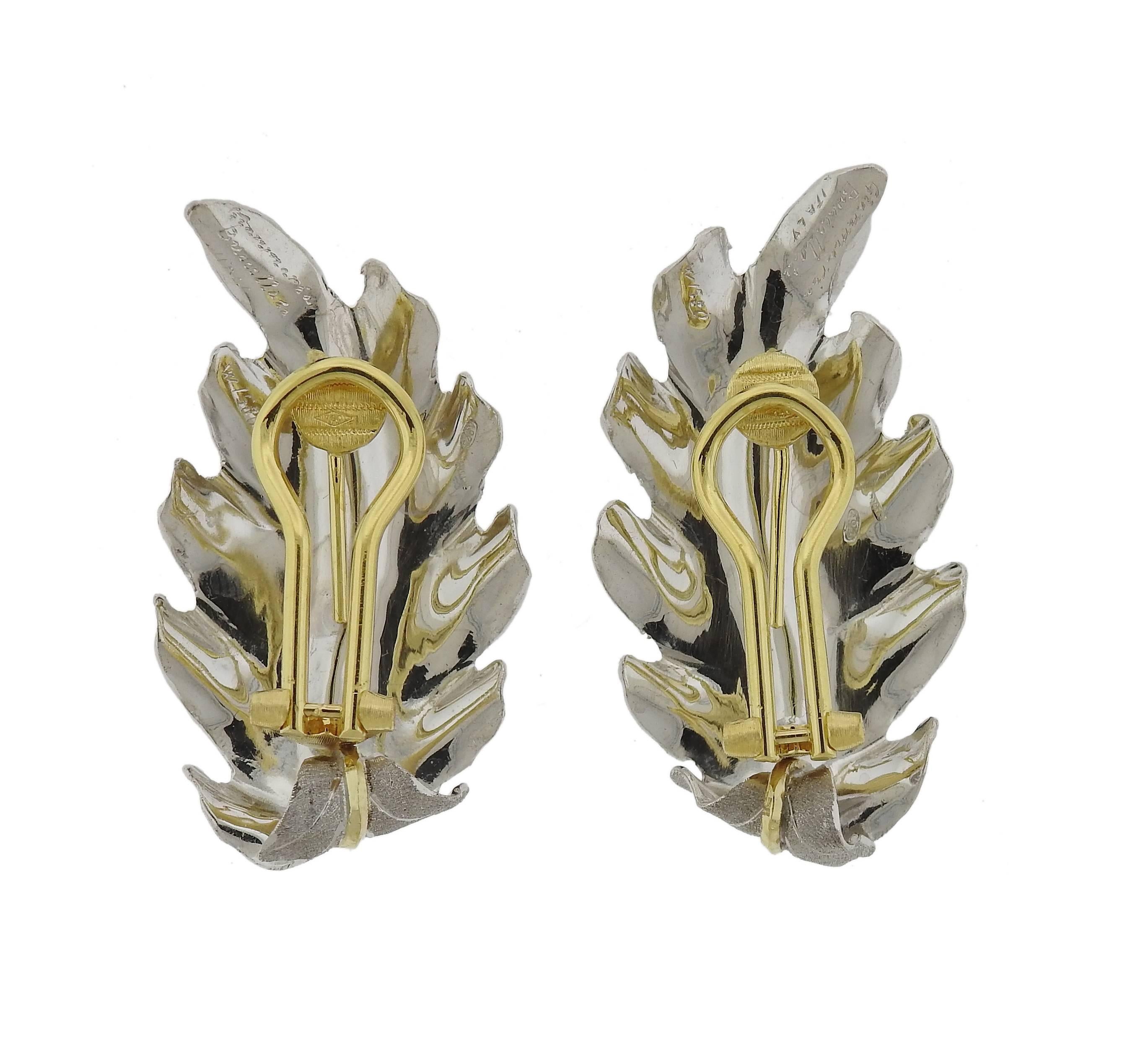 Women's Buccellati Gold Sterling Silver Large Leaf Earrings