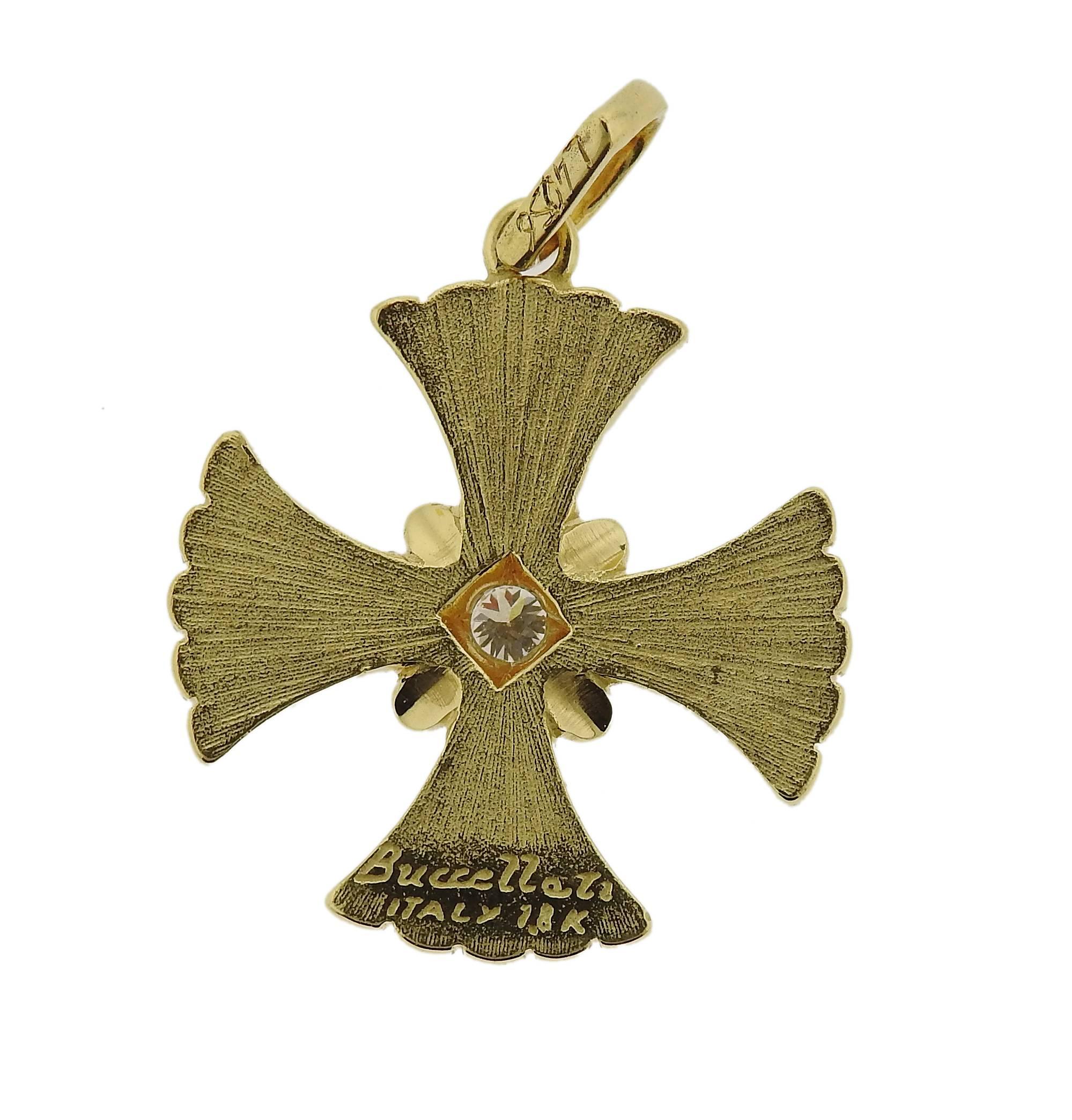 Buccellati Yellow Gold Diamond Cross Charm Pendant In Excellent Condition In Lambertville, NJ