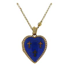 Victor Mayer Lapis Diamond Gold Heart Locket Pendant Necklace
