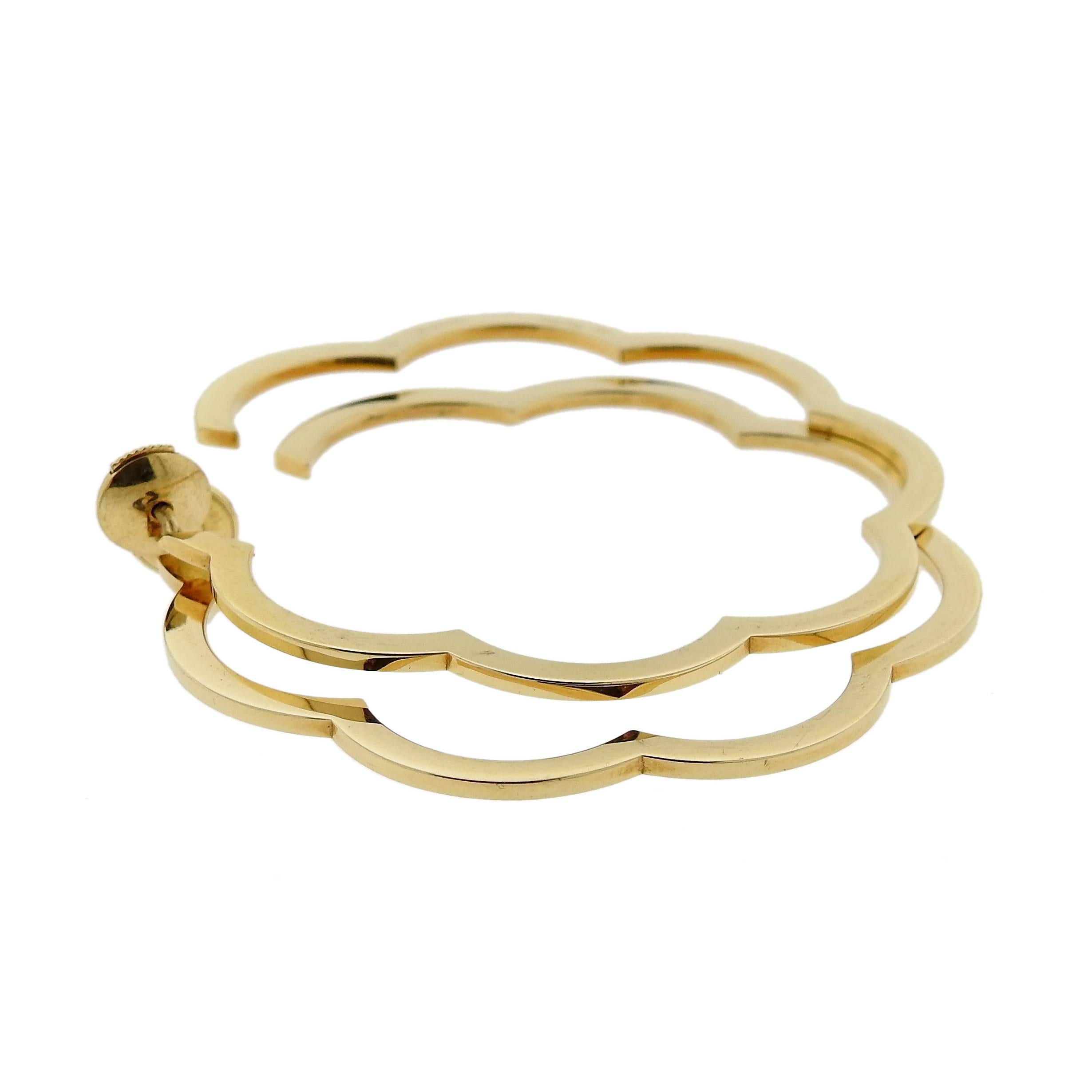 Women's or Men's Chanel Camelia Gold Jumbo Hoop Earrings
