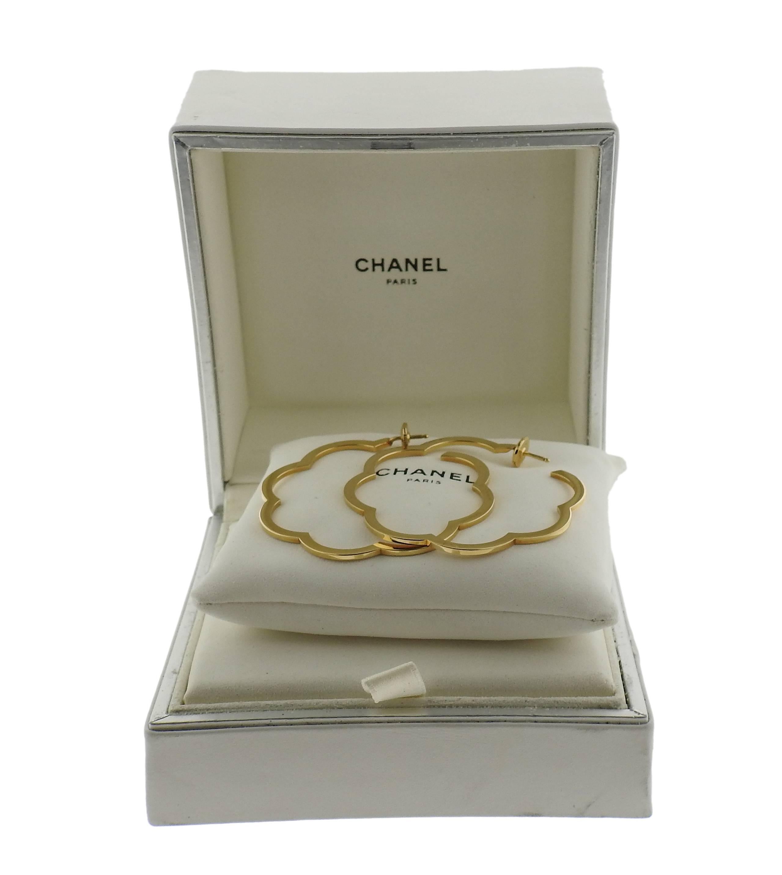 Chanel Camelia Gold Jumbo Hoop Earrings 1
