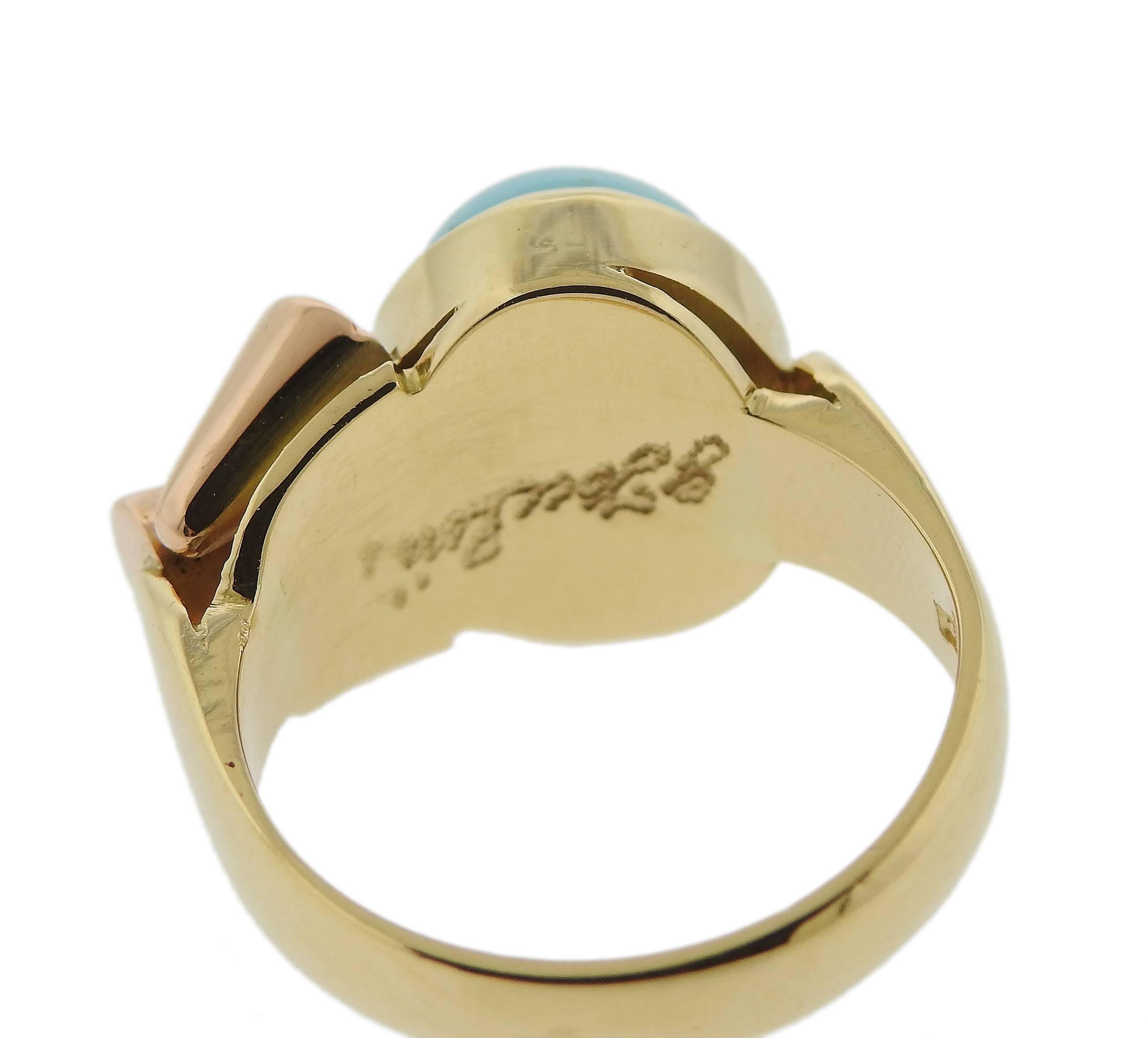 Giorgio Facchini Gold Turquoise Ring In Excellent Condition In Lambertville, NJ