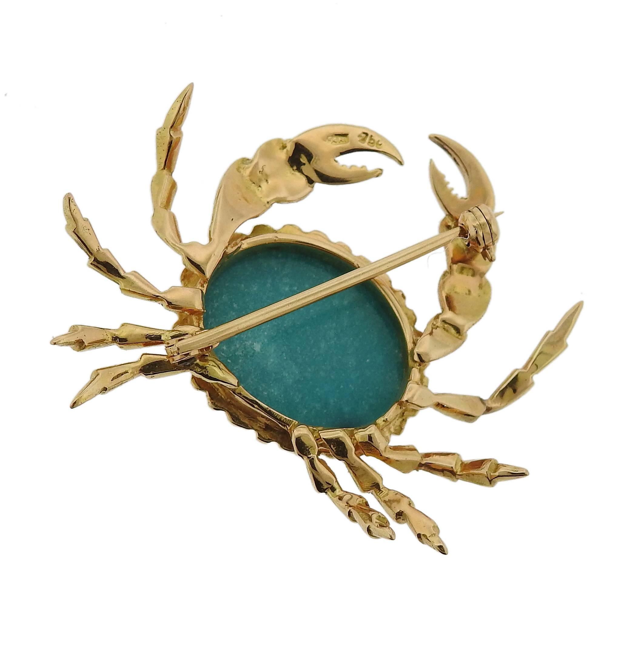 Gold Blue Stone Crab Brooch Pin In Excellent Condition In Lambertville, NJ