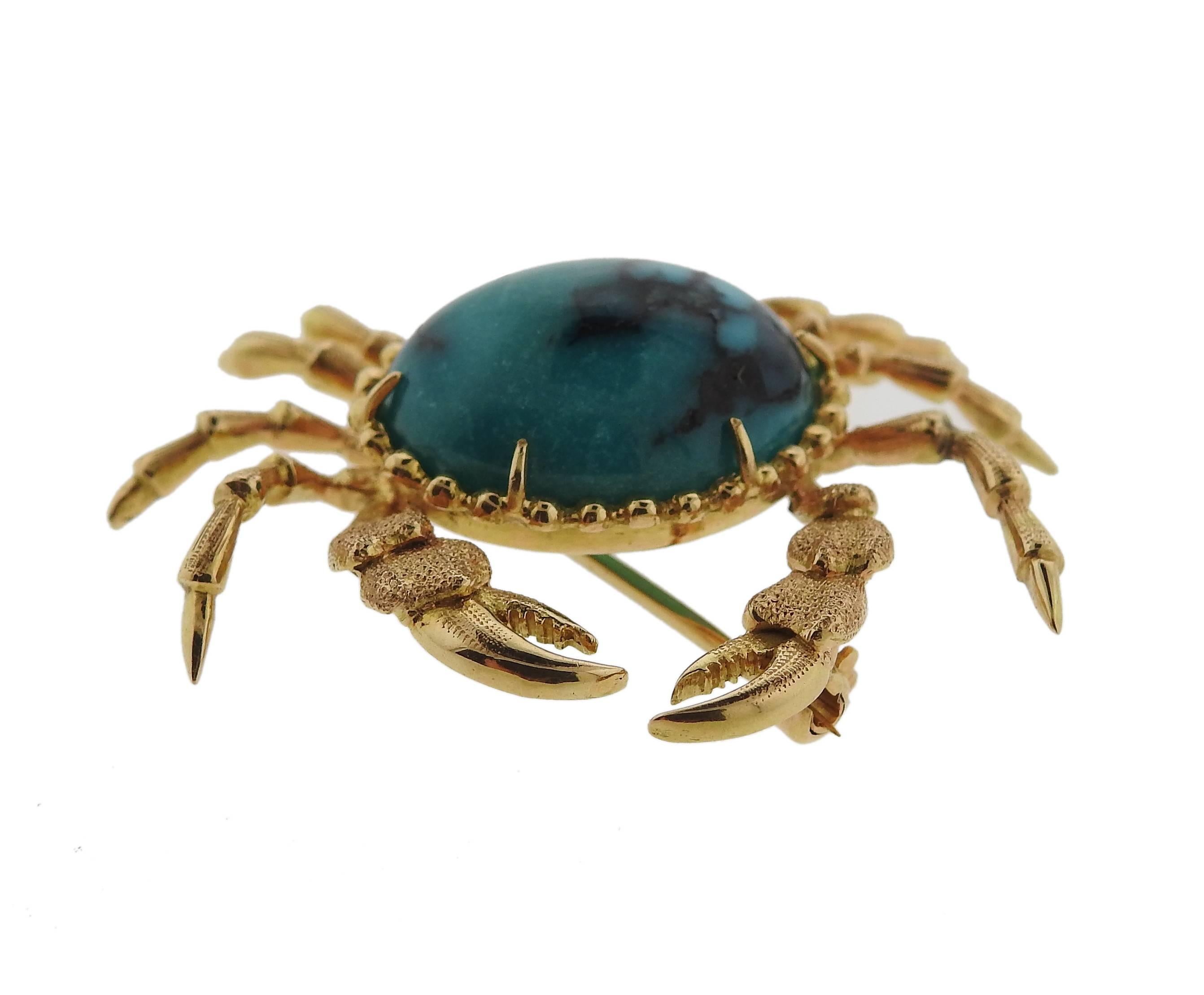 Women's or Men's Gold Blue Stone Crab Brooch Pin