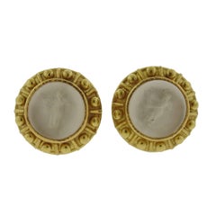 Vintage Elizabeth Locke Venetian Glass Intaglio Gold Earrings