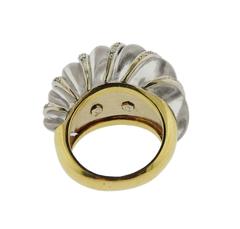 Chic Carved Crystal Diamond Gold Dome Ring