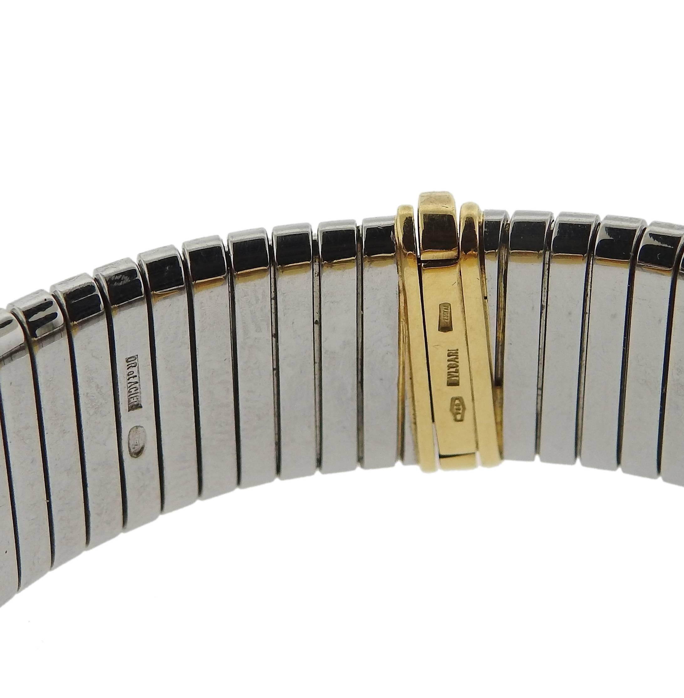 Bulgari Tubogas Gold and Stainless Steel Bracelet In Excellent Condition In Lambertville, NJ