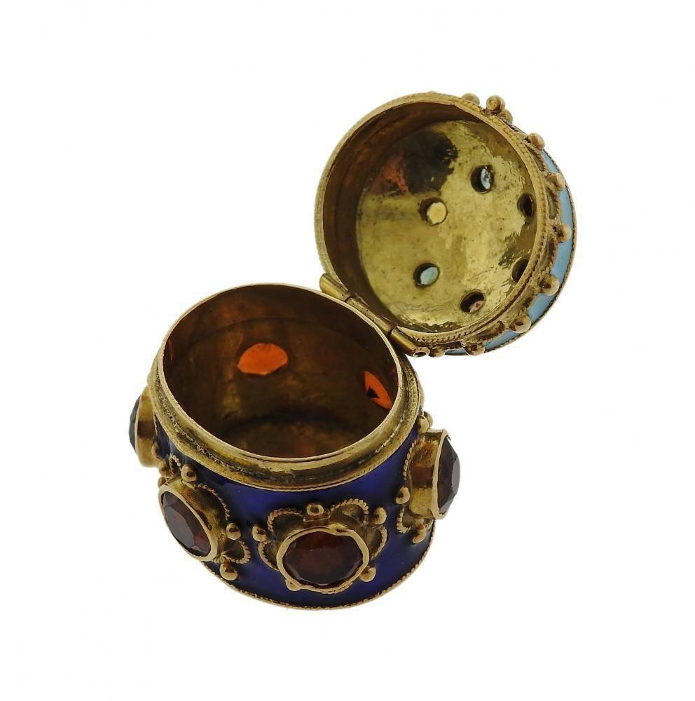 Women's Antique Gold Multi Gemstone Enamel Charm Locket Pendant