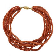Coral Bead Gold Multi Strand Necklace