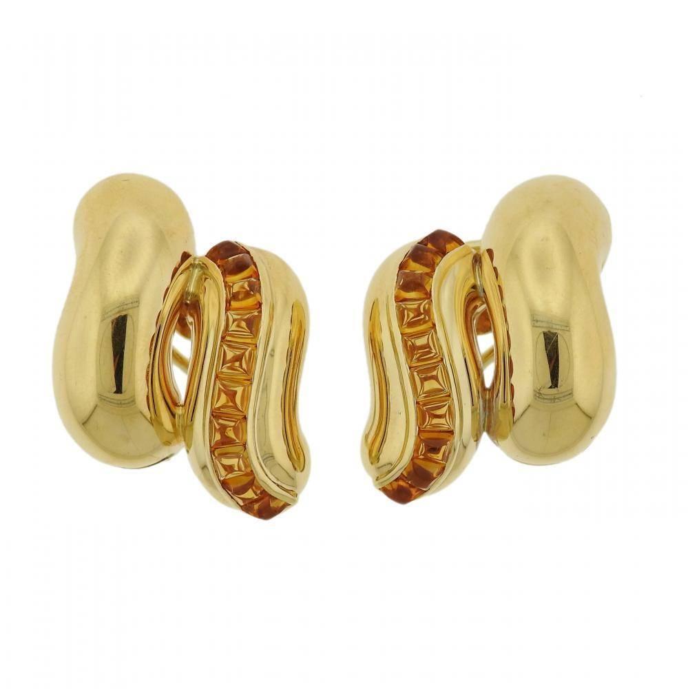 Seaman Schepps Gold Sugarloaf Citrine Earrings