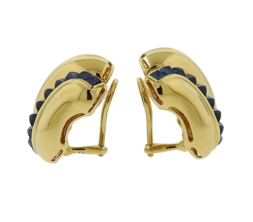 Seemann Schepps Zuckerhut-Saphir-Ohrringe aus Gold im Zustand „Hervorragend“ im Angebot in Lambertville, NJ