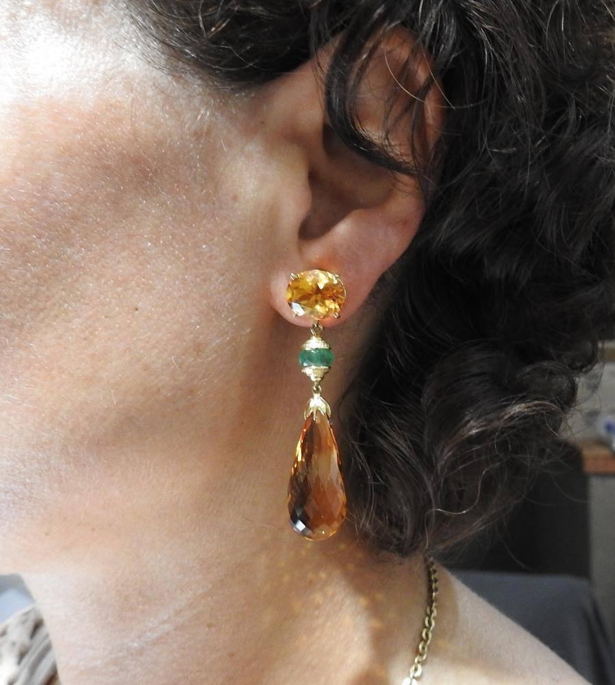 Seaman Schepps Gold Citrine Emerald Drop Earrings 1