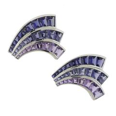 Seaman Schepps Large Iolite Amethyst Gold Fan Brooch Set