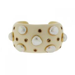 Trianon Mammoth Citrine Pearl Gold Cuff Bracelet